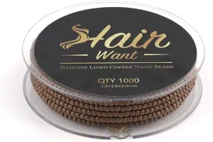 1000PCS/ Roll Pre-Loaded Nano Beads for Sewing Weft Extensions 3mm Copper Micro Beads for Feather Extensions I Tip Hair Extensions Install Silicone Lined Hair Extension Beads