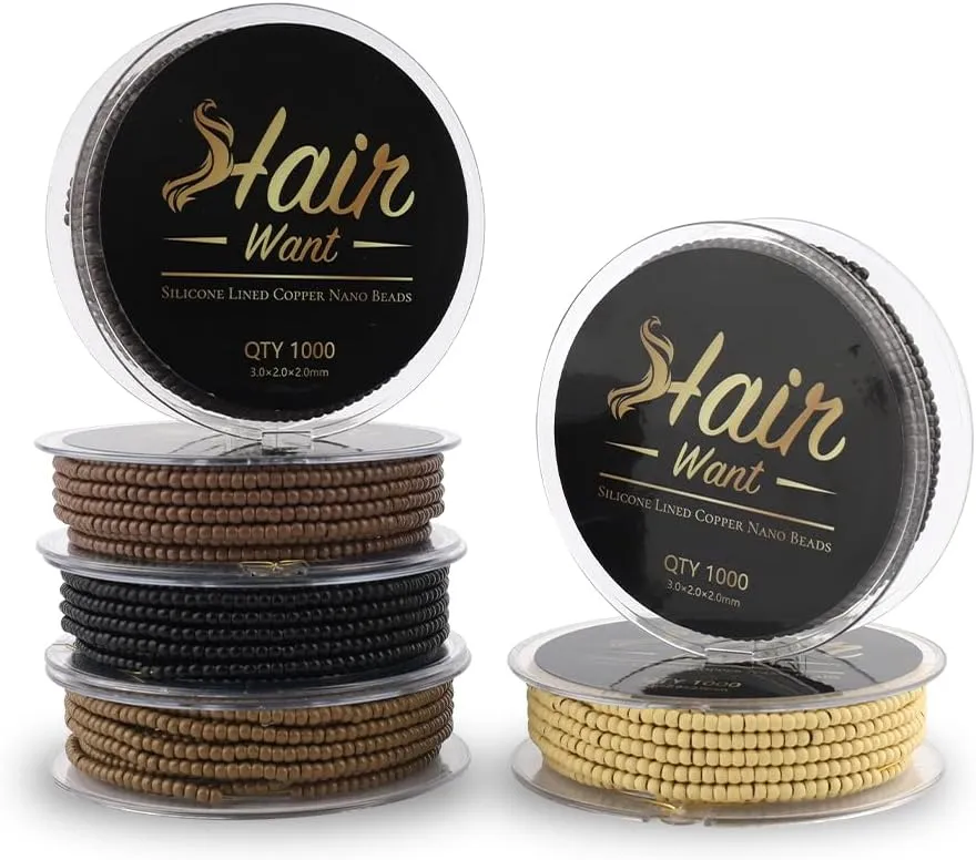 1000PCS/ Roll Pre-Loaded Nano Beads for Sewing Weft Extensions 3mm Copper Micro Beads for Feather Extensions I Tip Hair Extensions Install Silicone Lined Hair Extension Beads