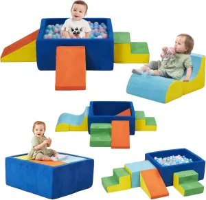 6 Pieces Foam Climbing Blocks with Ball Pit,Kids Soft Play Climbing for Toddlers,Baby Climbing Toys Indoor,Modular Washable PlaySet for Playroom,Crawl & Tumble,Colorful(Balls Not Included)