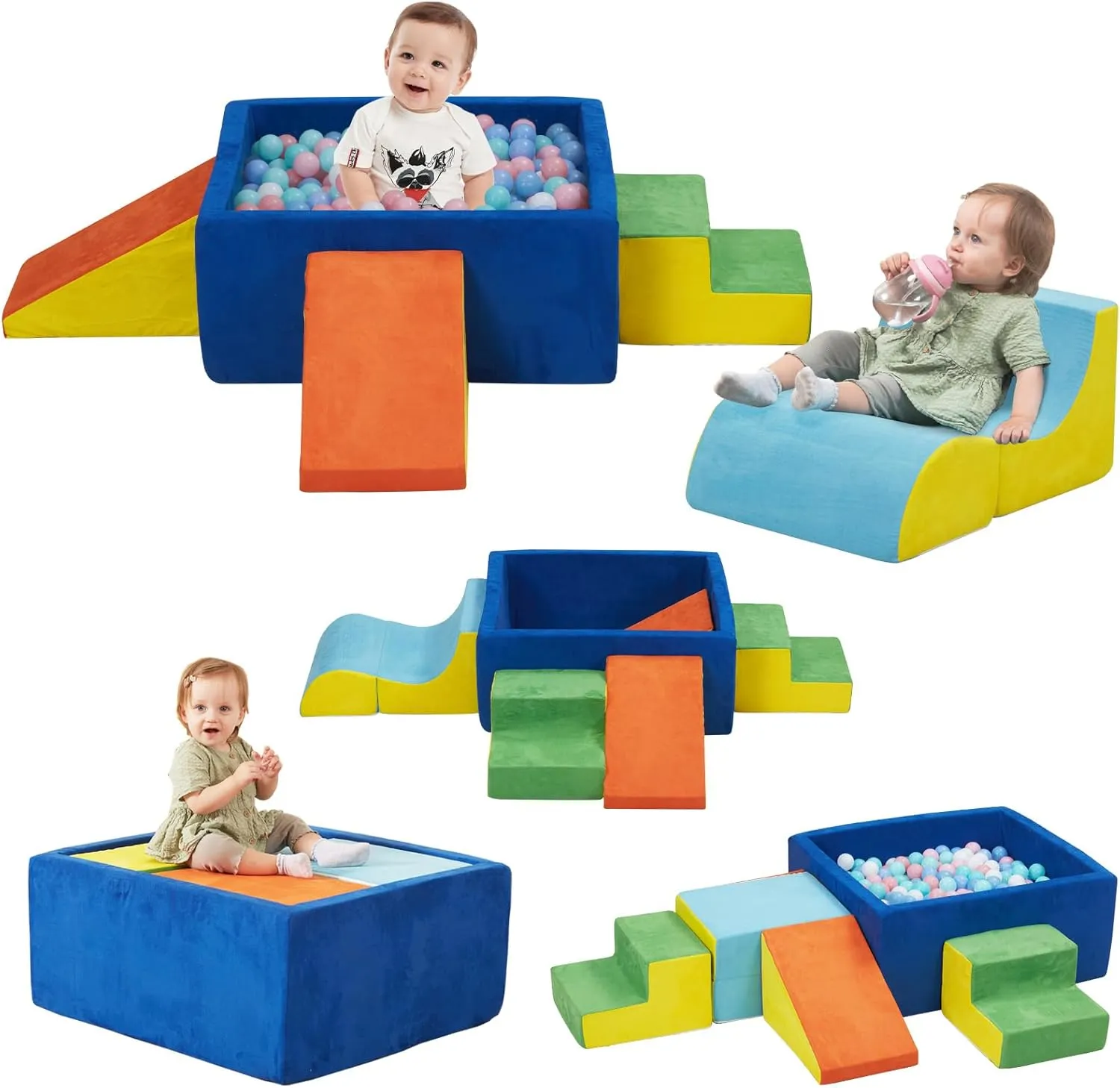 6 Pieces Foam Climbing Blocks with Ball Pit,Kids Soft Play Climbing for Toddlers,Baby Climbing Toys Indoor,Modular Washable PlaySet for Playroom,Crawl & Tumble,Colorful(Balls Not Included)
