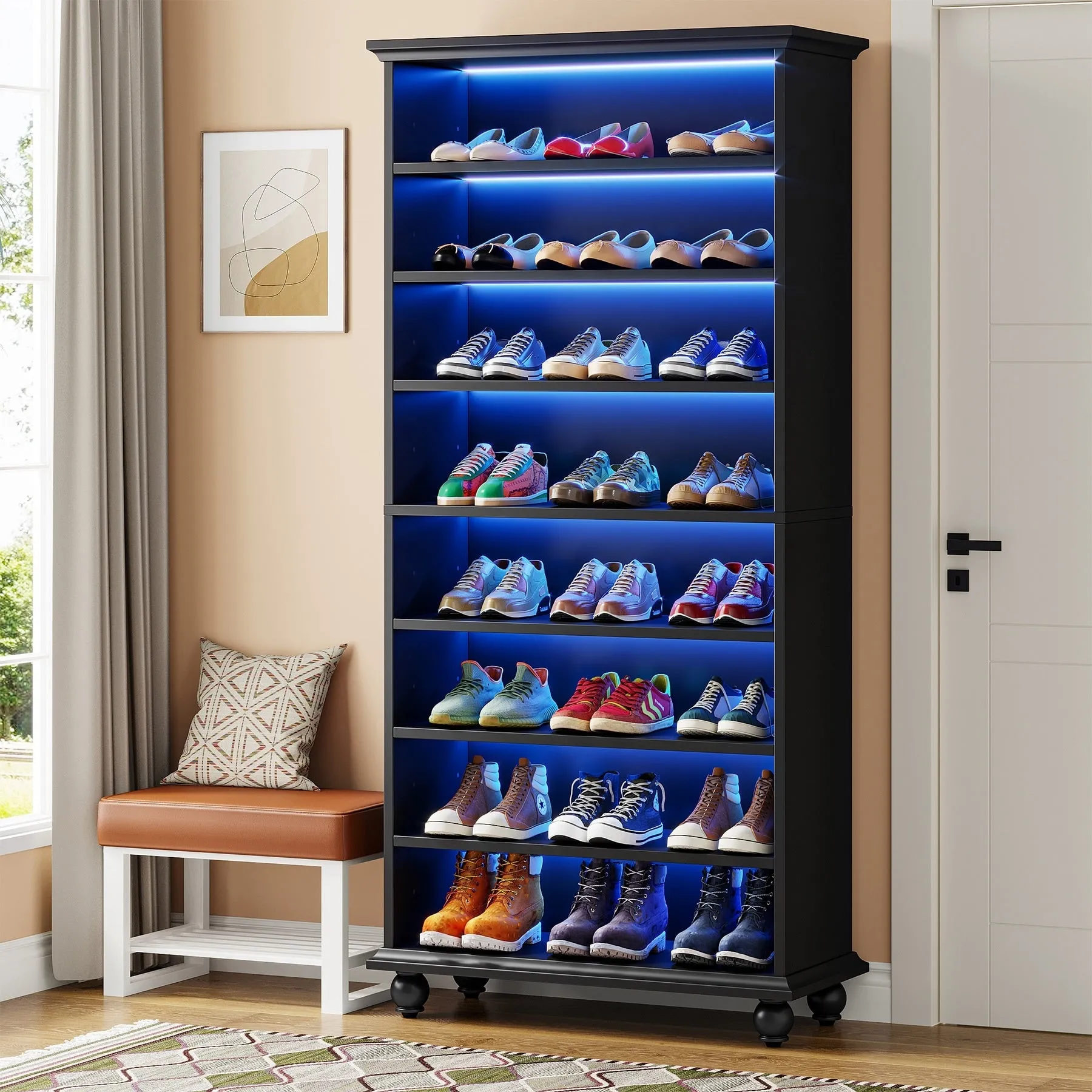 67 Inches Tall Modern Shoe Storage Cabinet with LED Light for Bedroom Living Room Entryway