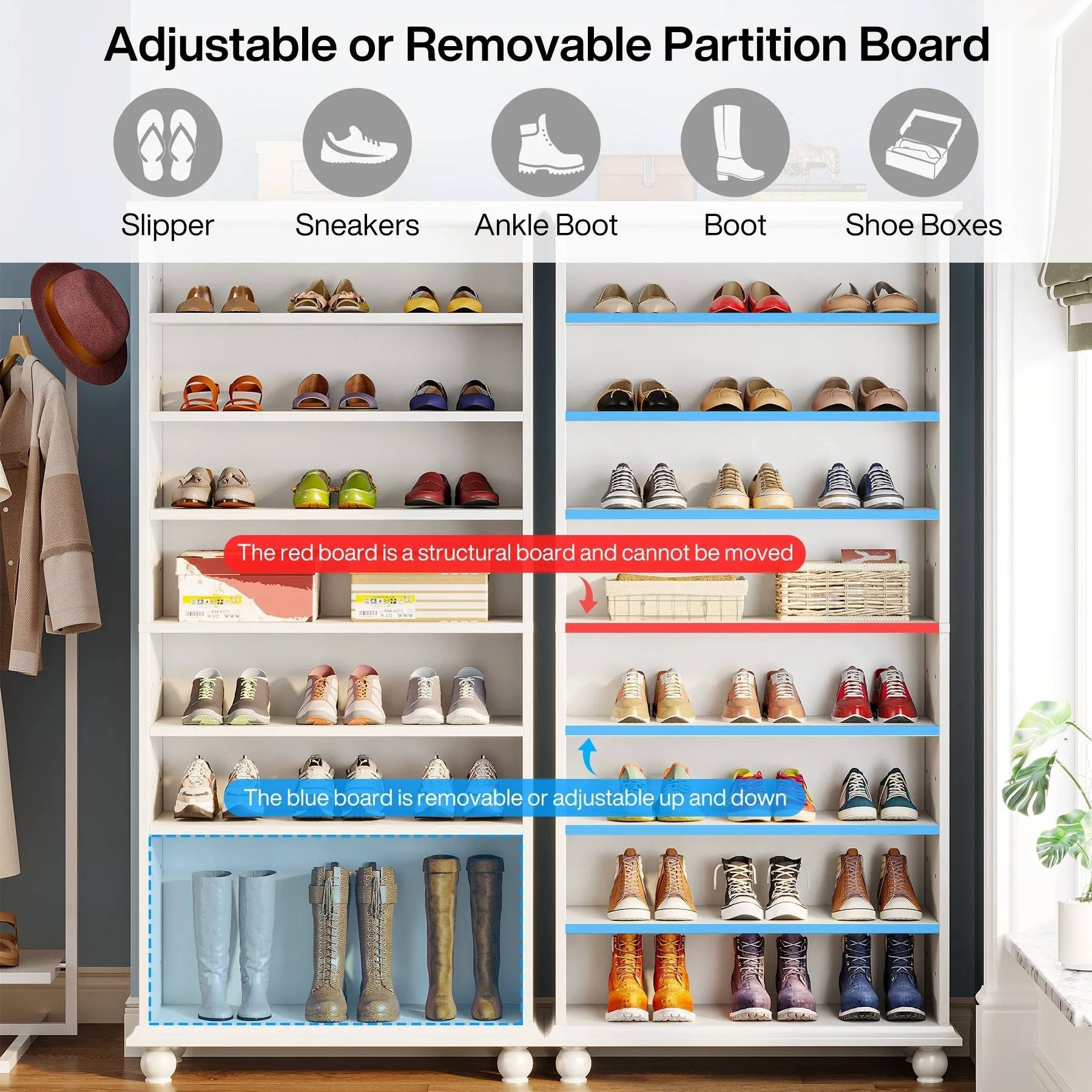 67 Inches Tall Modern Shoe Storage Cabinet with LED Light for Bedroom Living Room Entryway
