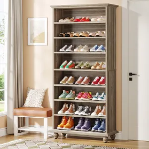67 Inches Tall Modern Shoe Storage Cabinet with LED Light for Bedroom Living Room Entryway
