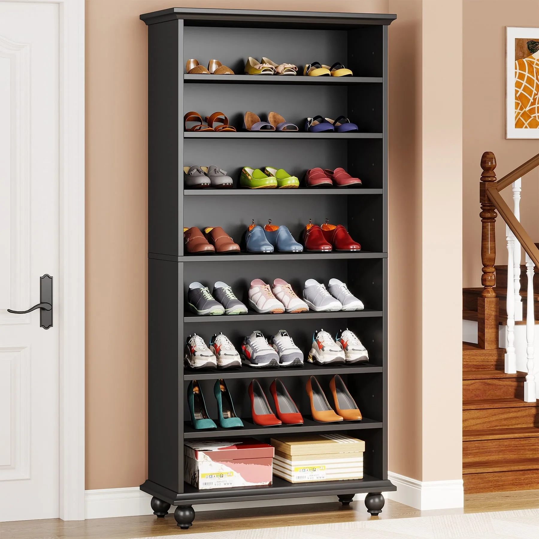 67 Inches Tall Modern Shoe Storage Cabinet with LED Light for Bedroom Living Room Entryway
