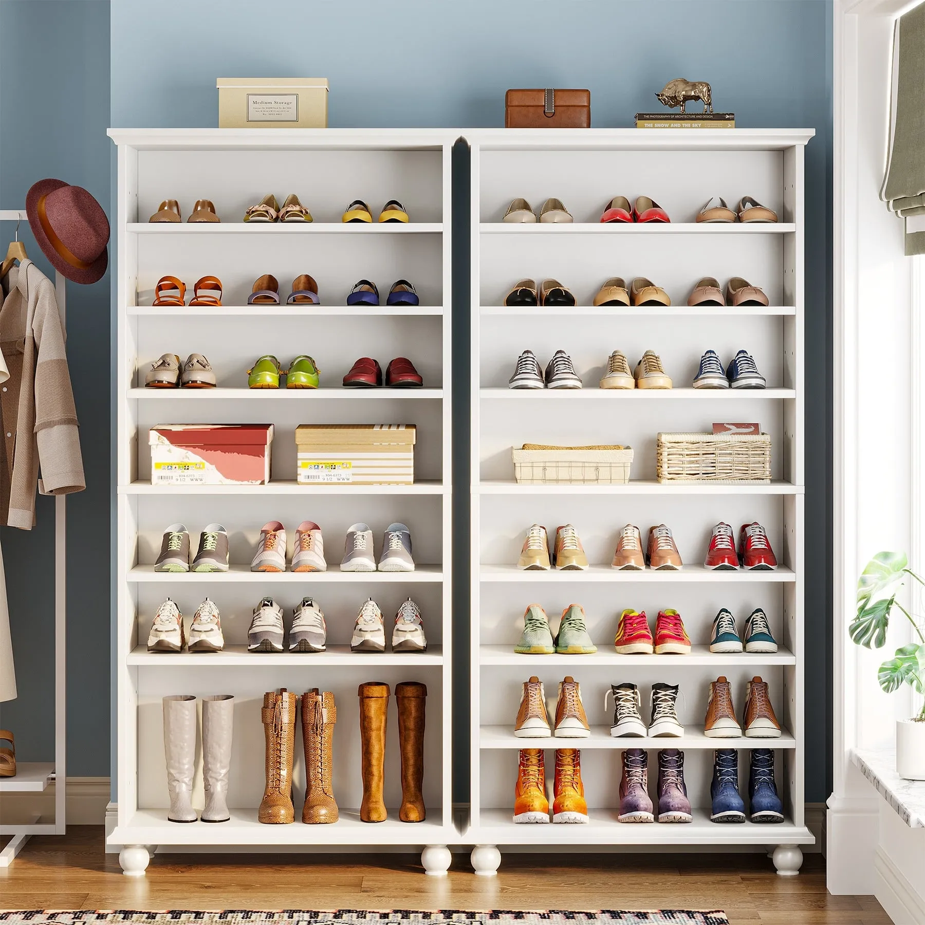 67 Inches Tall Modern Shoe Storage Cabinet with LED Light for Bedroom Living Room Entryway