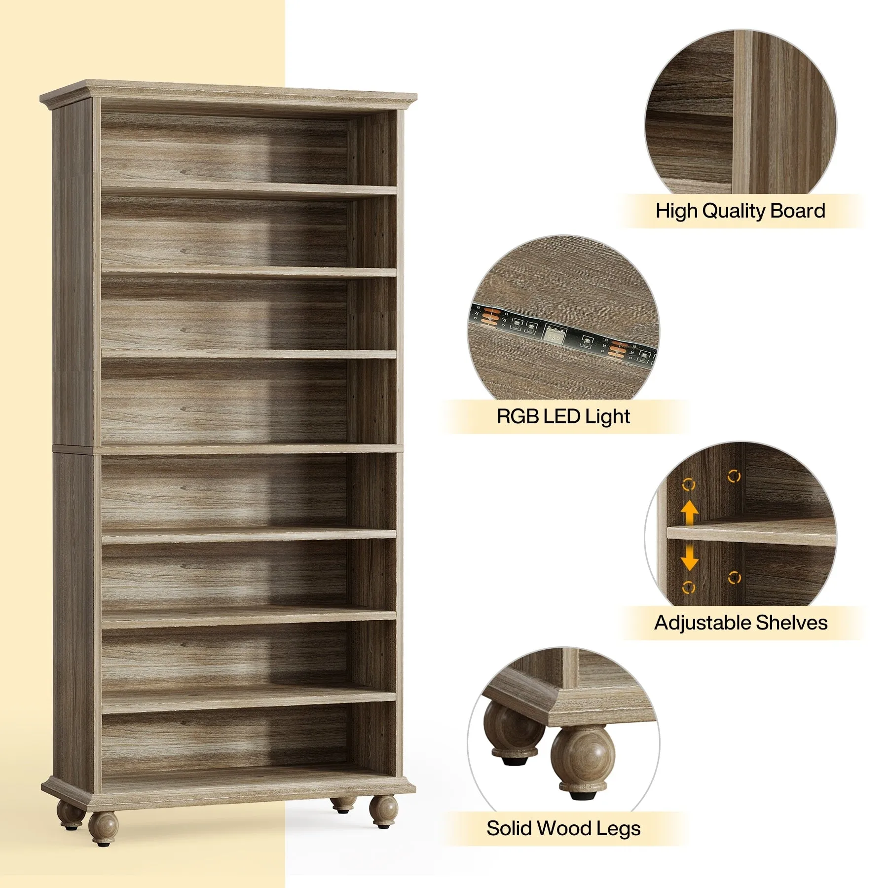67 Inches Tall Modern Shoe Storage Cabinet with LED Light for Bedroom Living Room Entryway