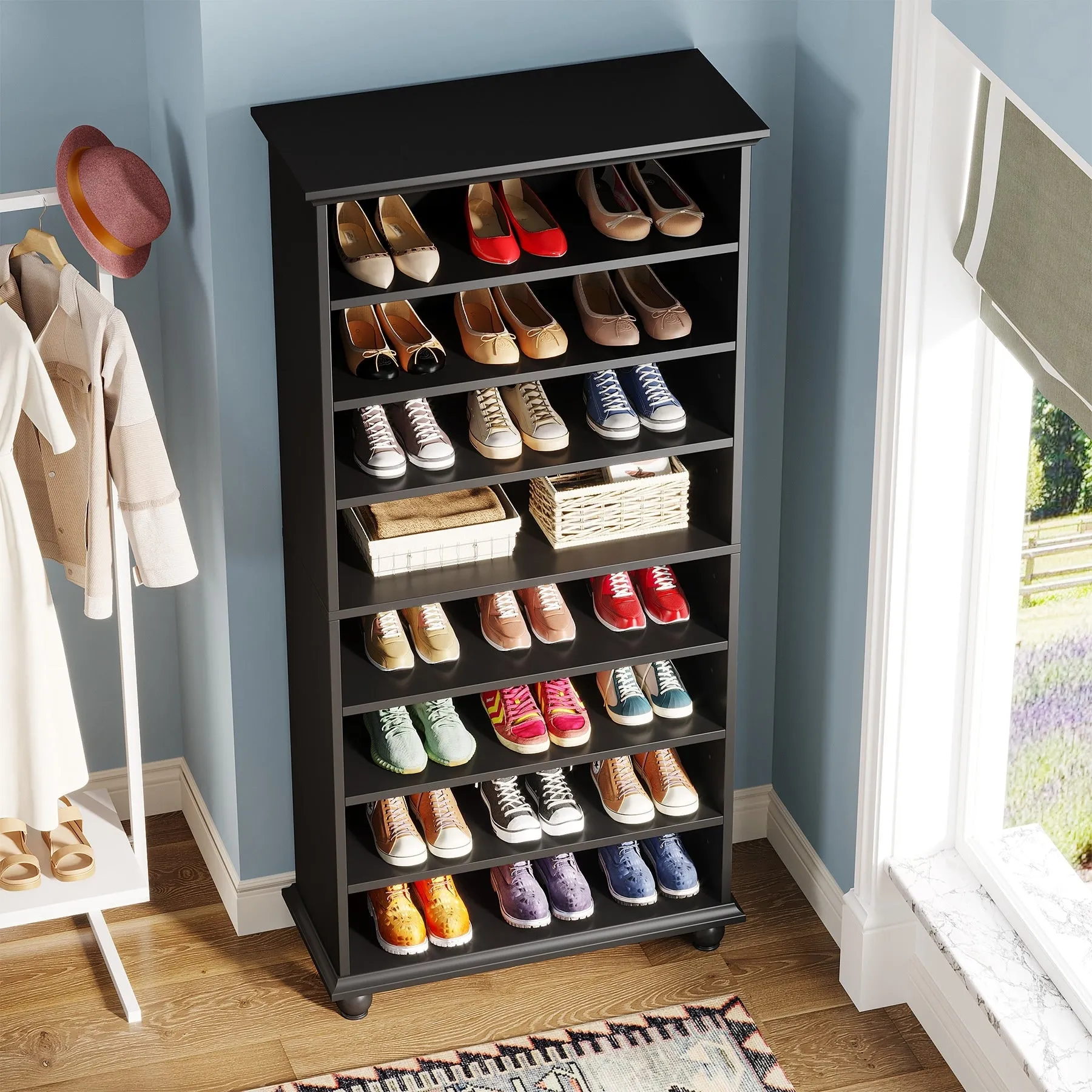 67 Inches Tall Modern Shoe Storage Cabinet with LED Light for Bedroom Living Room Entryway
