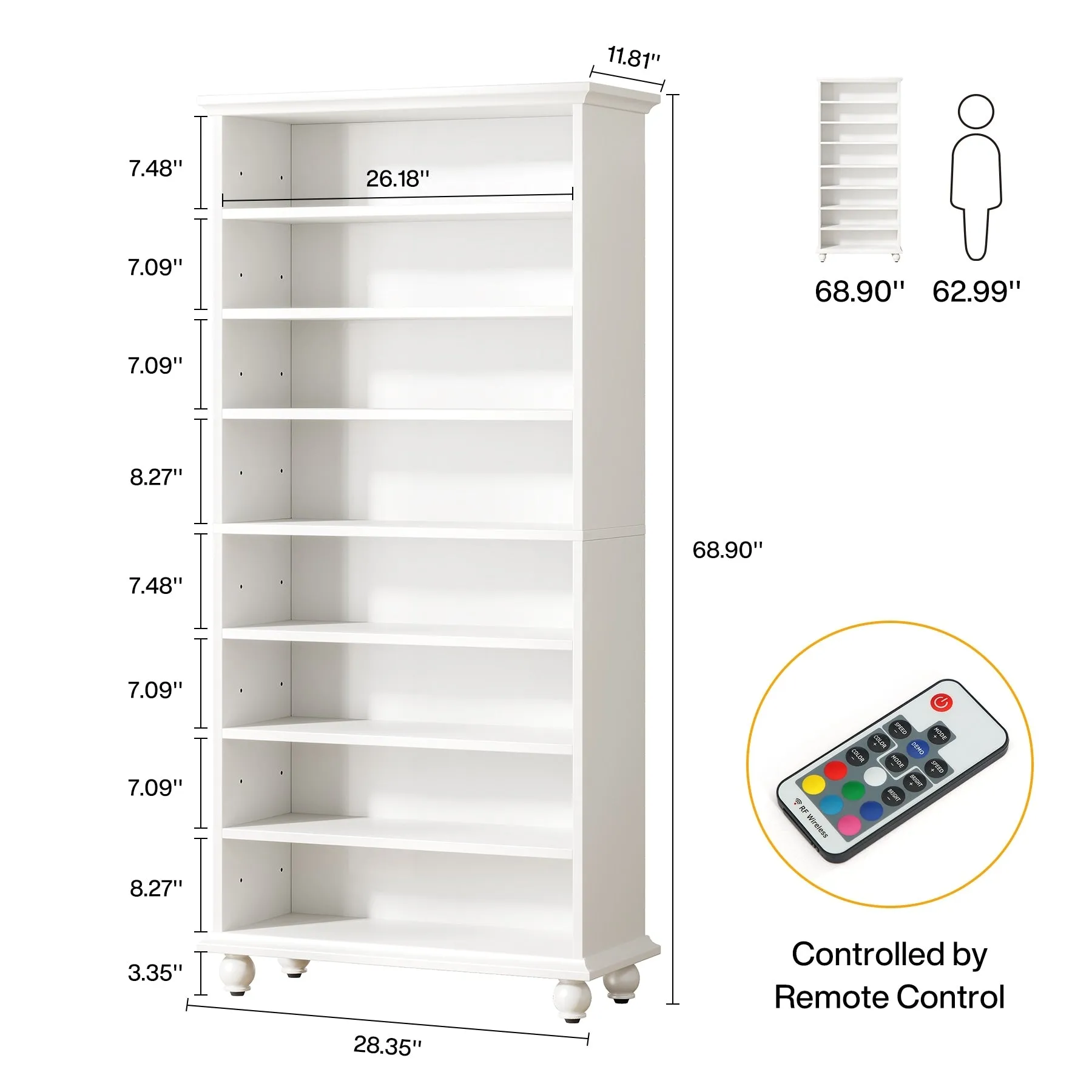 67 Inches Tall Modern Shoe Storage Cabinet with LED Light for Bedroom Living Room Entryway