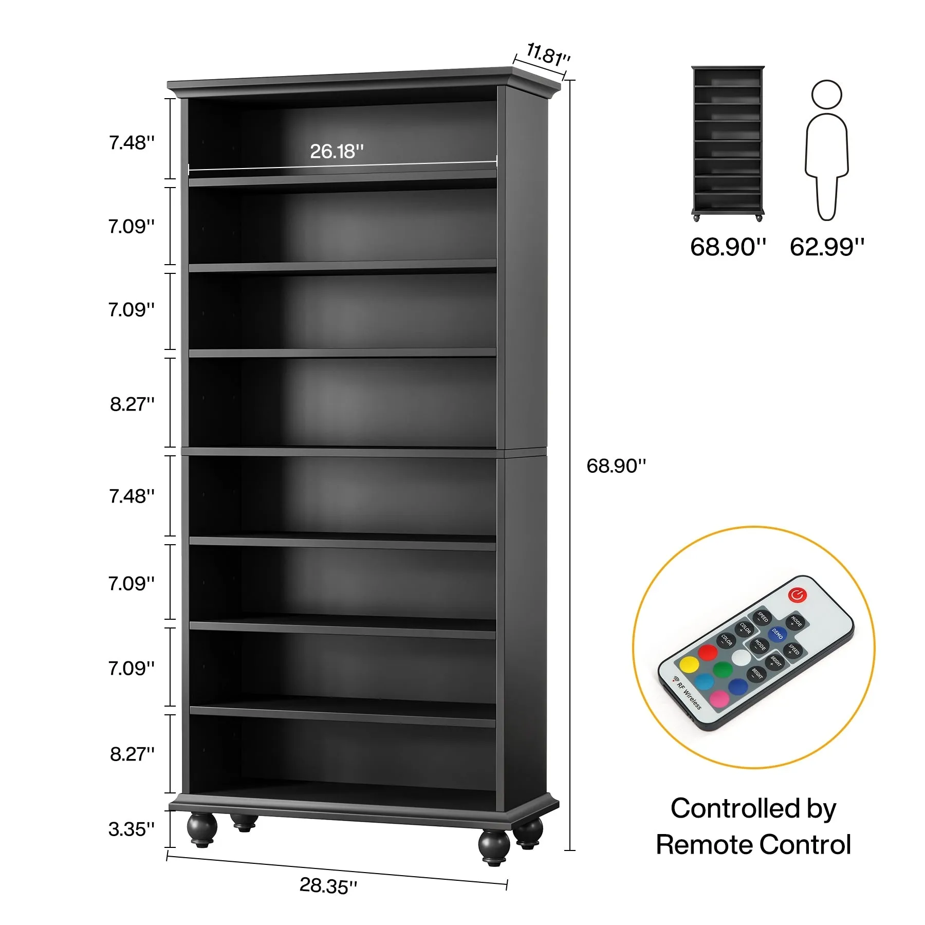 67 Inches Tall Modern Shoe Storage Cabinet with LED Light for Bedroom Living Room Entryway