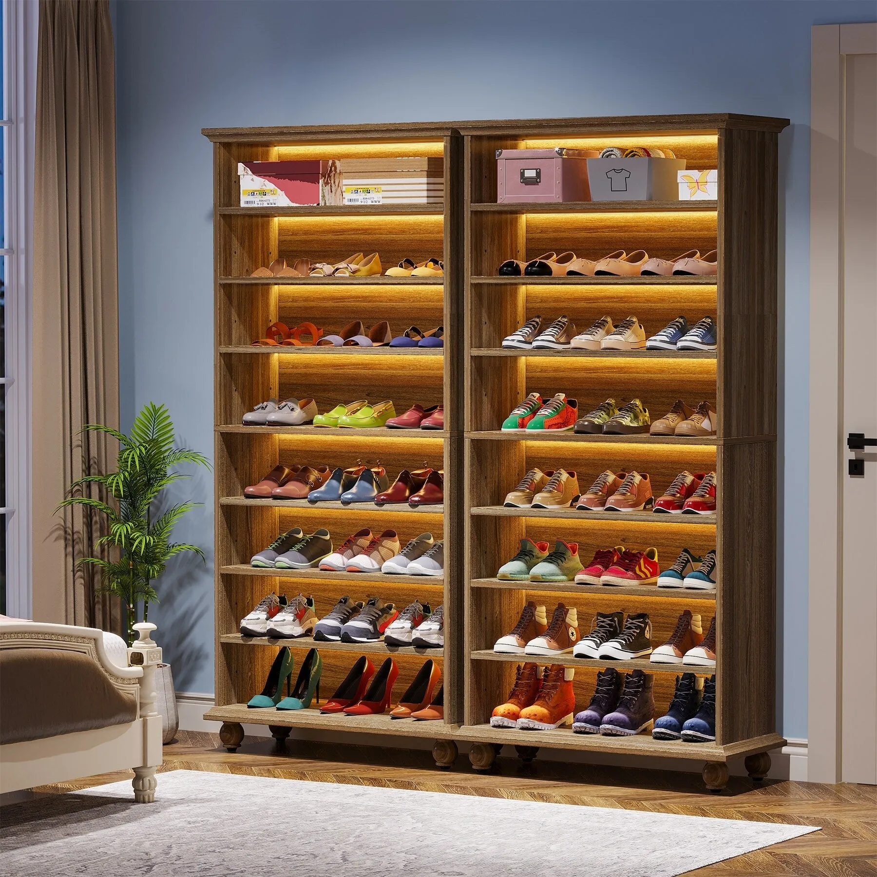 67 Inches Tall Modern Shoe Storage Cabinet with LED Light for Bedroom Living Room Entryway