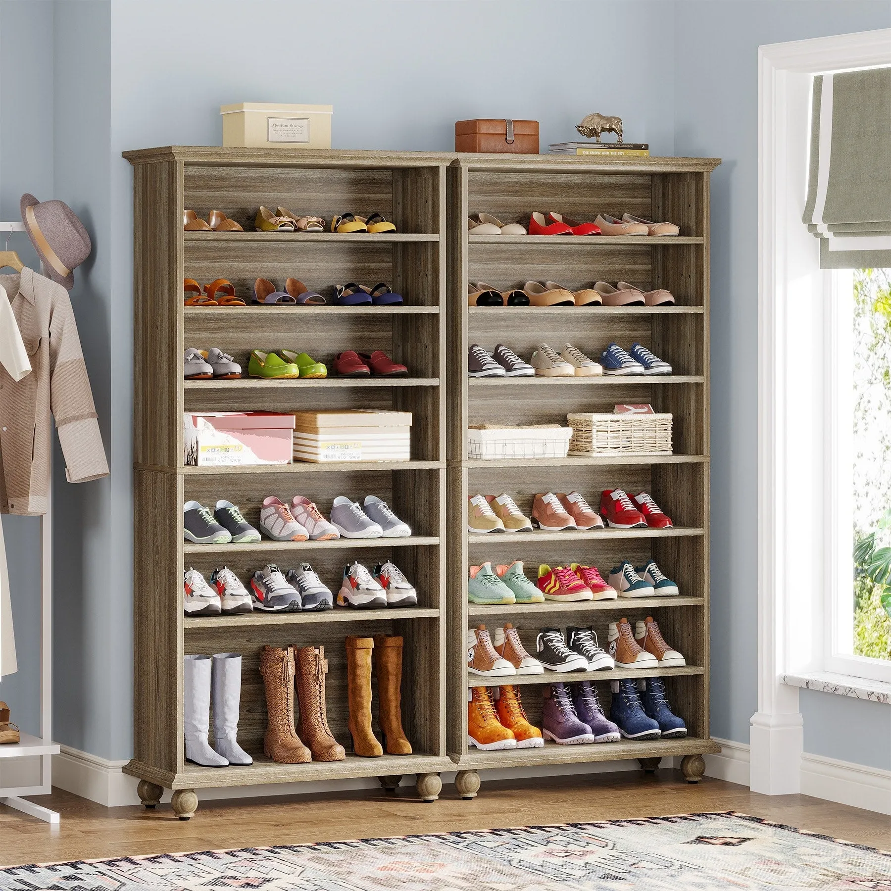 67 Inches Tall Modern Shoe Storage Cabinet with LED Light for Bedroom Living Room Entryway
