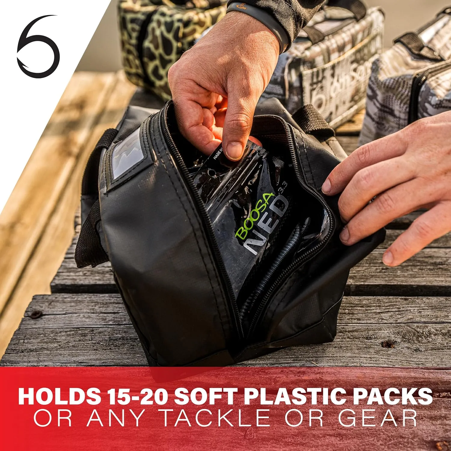 6th Sense Fishing Small Bait Bag – Durable Soft-Sided Storage for Soft Plastics (Willis Camo - Brown)