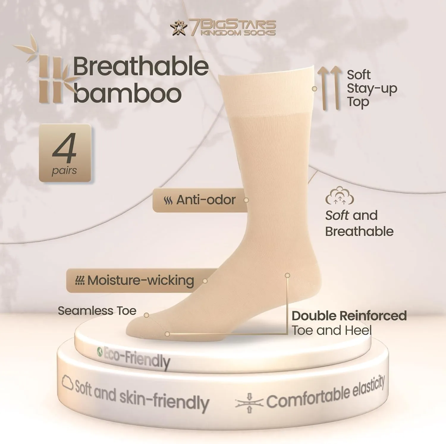 7BIGSTARS KINGDOM Men Viscose Bamboo Patterned-Solid Fashion Dress Sock-XL/L/M- Black Khaki Beige Brown Grey Navy Blue