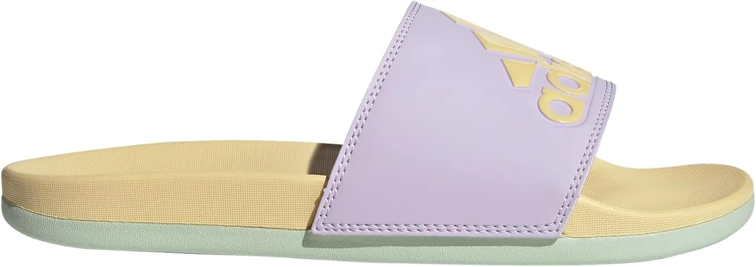adidas Women's Adilette Comfort Slide Sandal, Ice Lavender/Orange Tint/Linen Green, 9