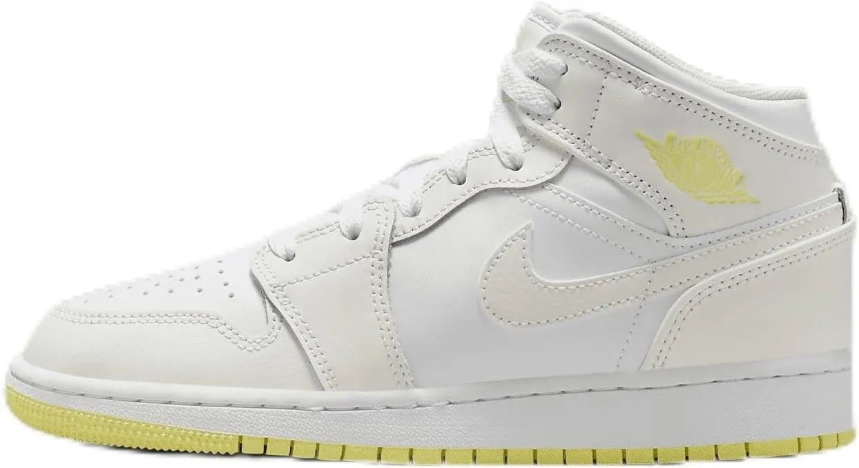 Air Jordan 1 Mid Big Kids' Shoes (FD8780-181, Sail/White/Light Laser Orange) Size 5