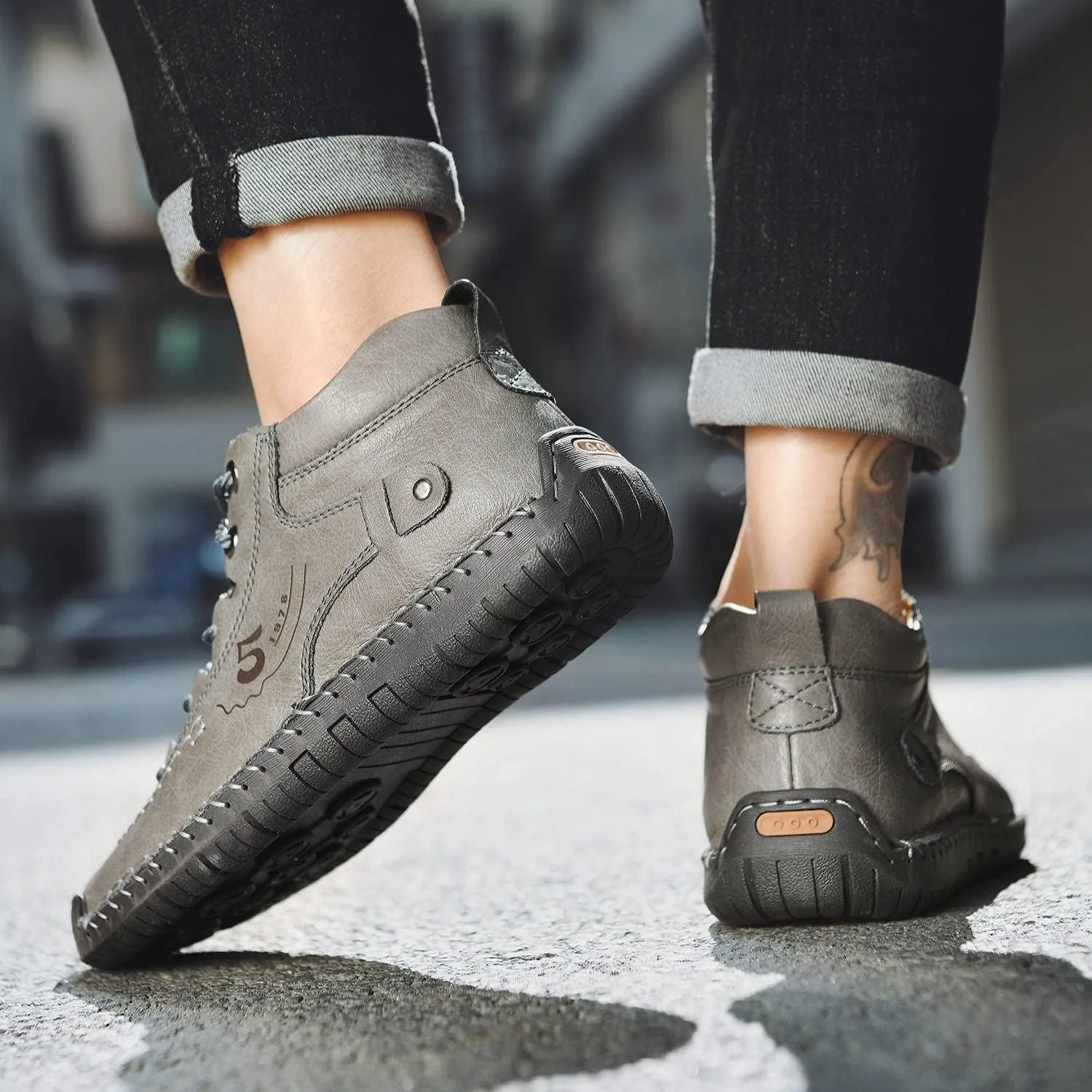 alcubieree Mens Casual Leather Shoes Ankle Chukka Boots Slip On Lightweight Loafers Mid top Walking Driving Shoes for Male