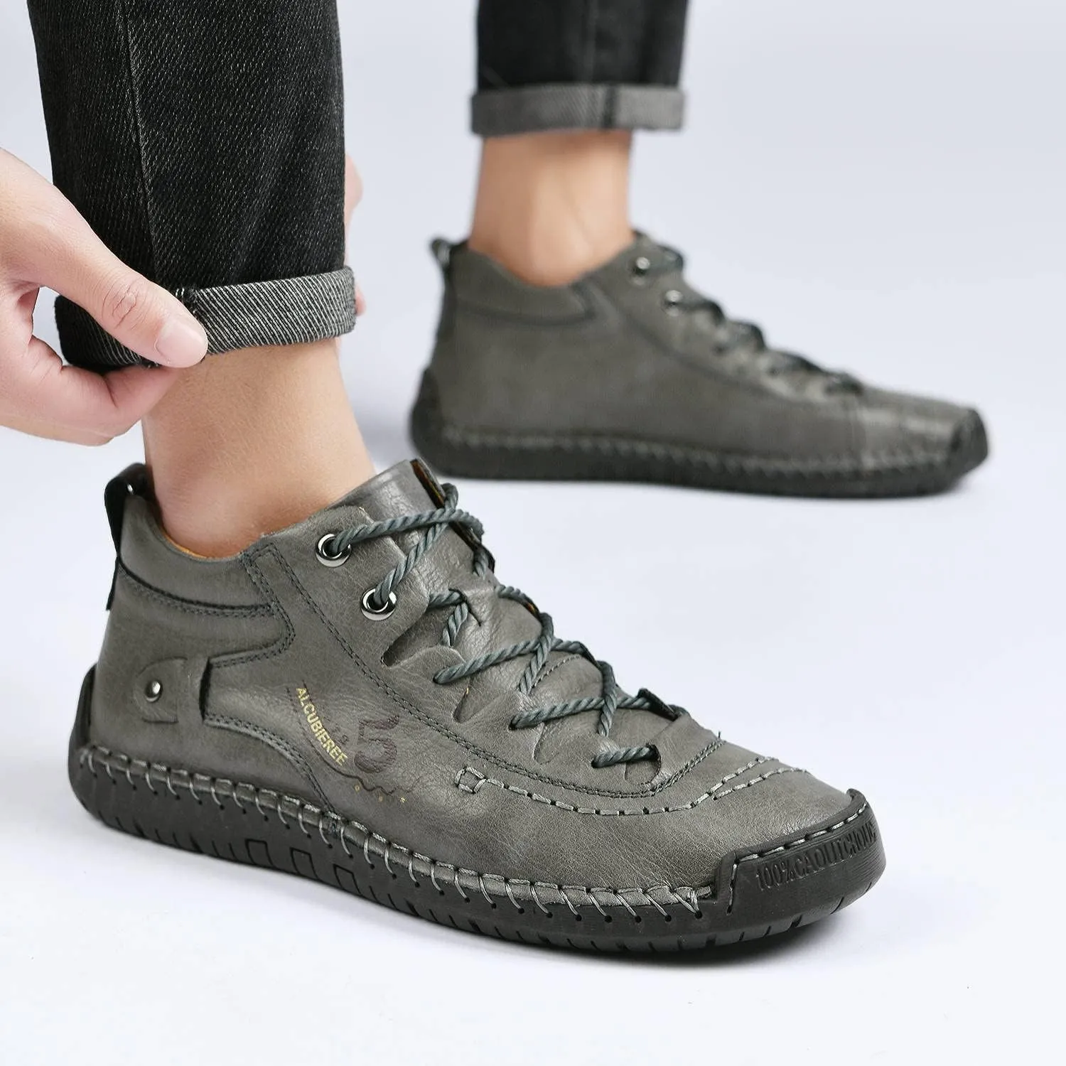 alcubieree Mens Casual Leather Shoes Ankle Chukka Boots Slip On Lightweight Loafers Mid top Walking Driving Shoes for Male