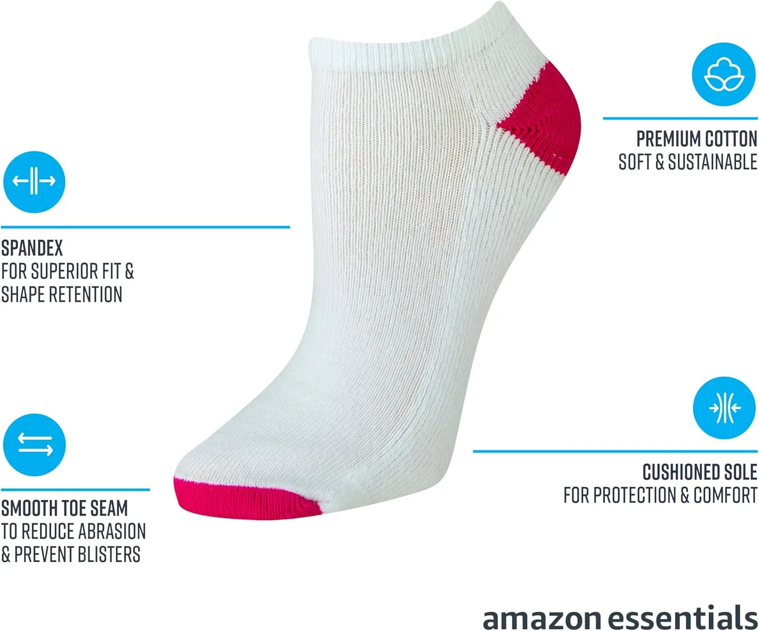 Amazon Essentials Women's Performance Comfortable Cotton Cushioned Breathable Athletic No-Show Sports Socks, 6 Pairs