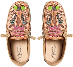 American Darling Hand tooled, carved genuine leather trim lightweight shoe footwear| Hand Tooled Shoe Footwear |Leather Shoe