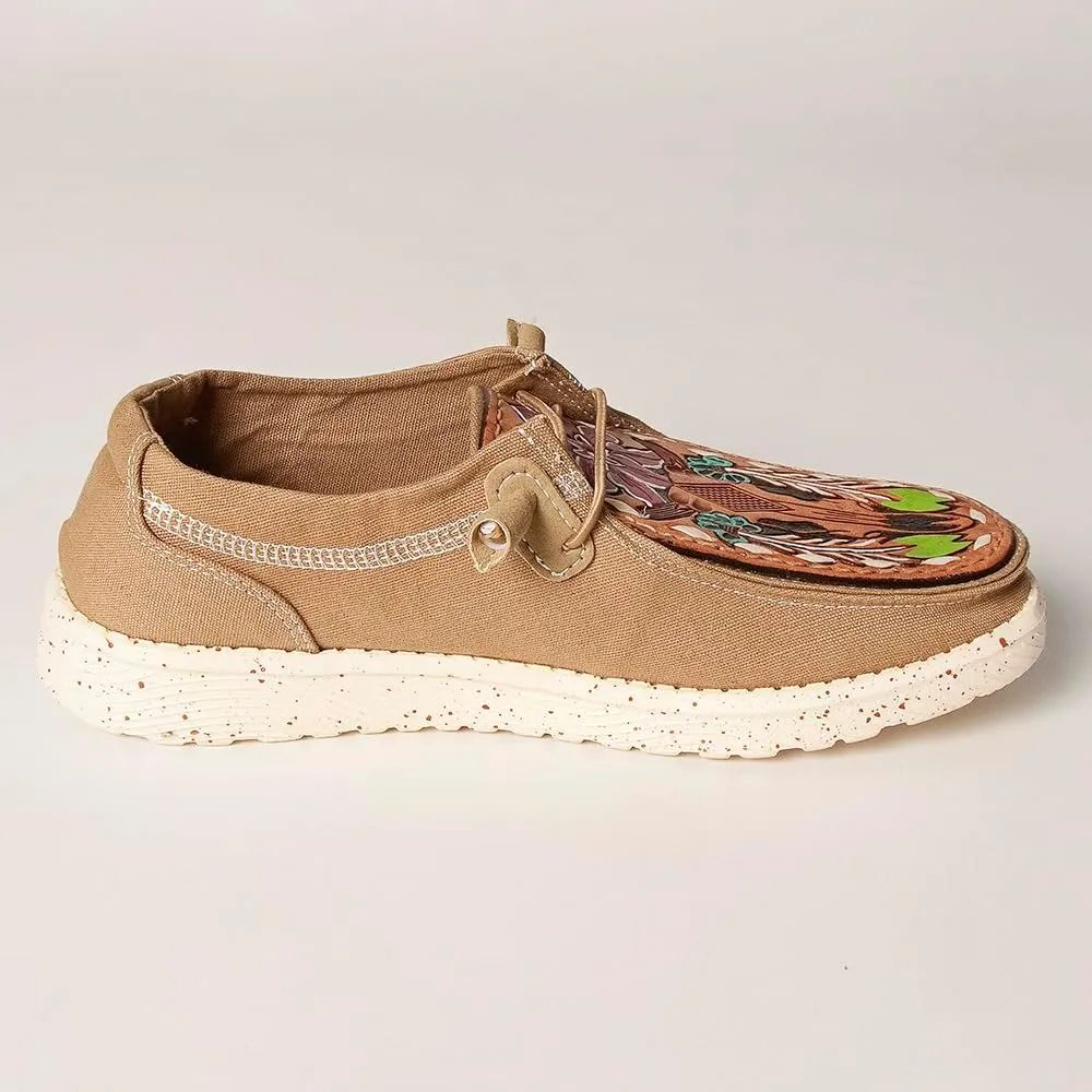 American Darling Hand tooled, carved genuine leather trim lightweight shoe footwear| Hand Tooled Shoe Footwear |Leather Shoe