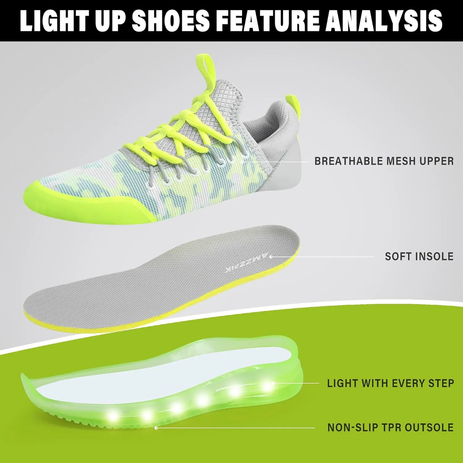 AMZZPIK LUMIKICK Kids Light Up Shoes for Boys Girls Tennis Walking Luminous Sneakers for Little Kid