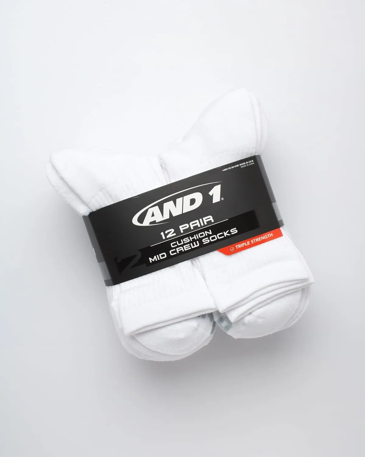 AND1 Men's Mid Crew Socks - 12 Pack Moisture Control Performance Cushioned Short Athletic Socks for Men (Shoe Size: 6-12.5)
