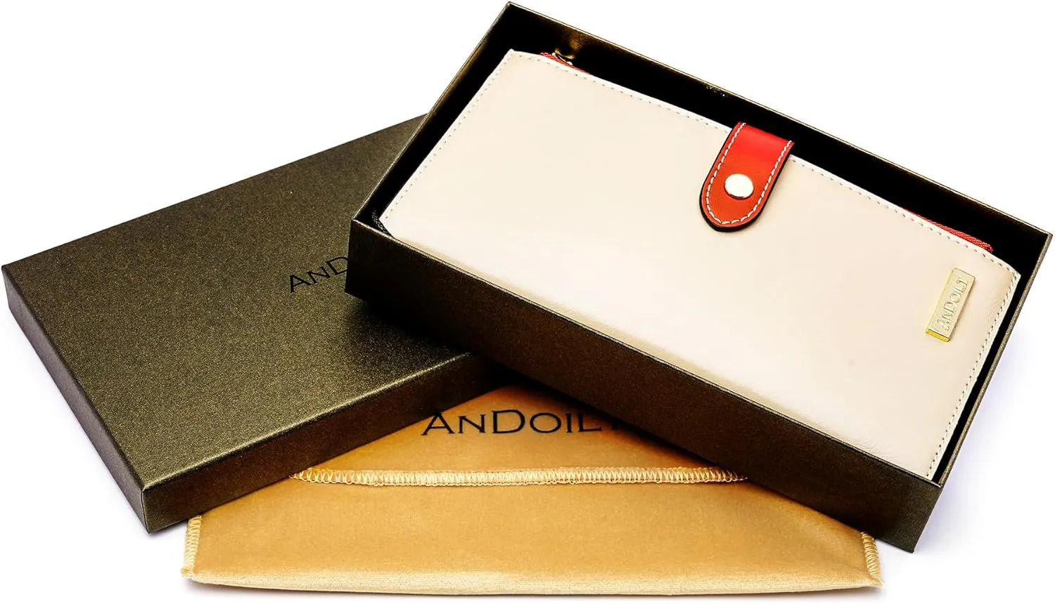 ANDOILT Women's Genuine Leather Wallet RFID Blocking Credit Card Holder Zipper Purse Cell Phone Handbag