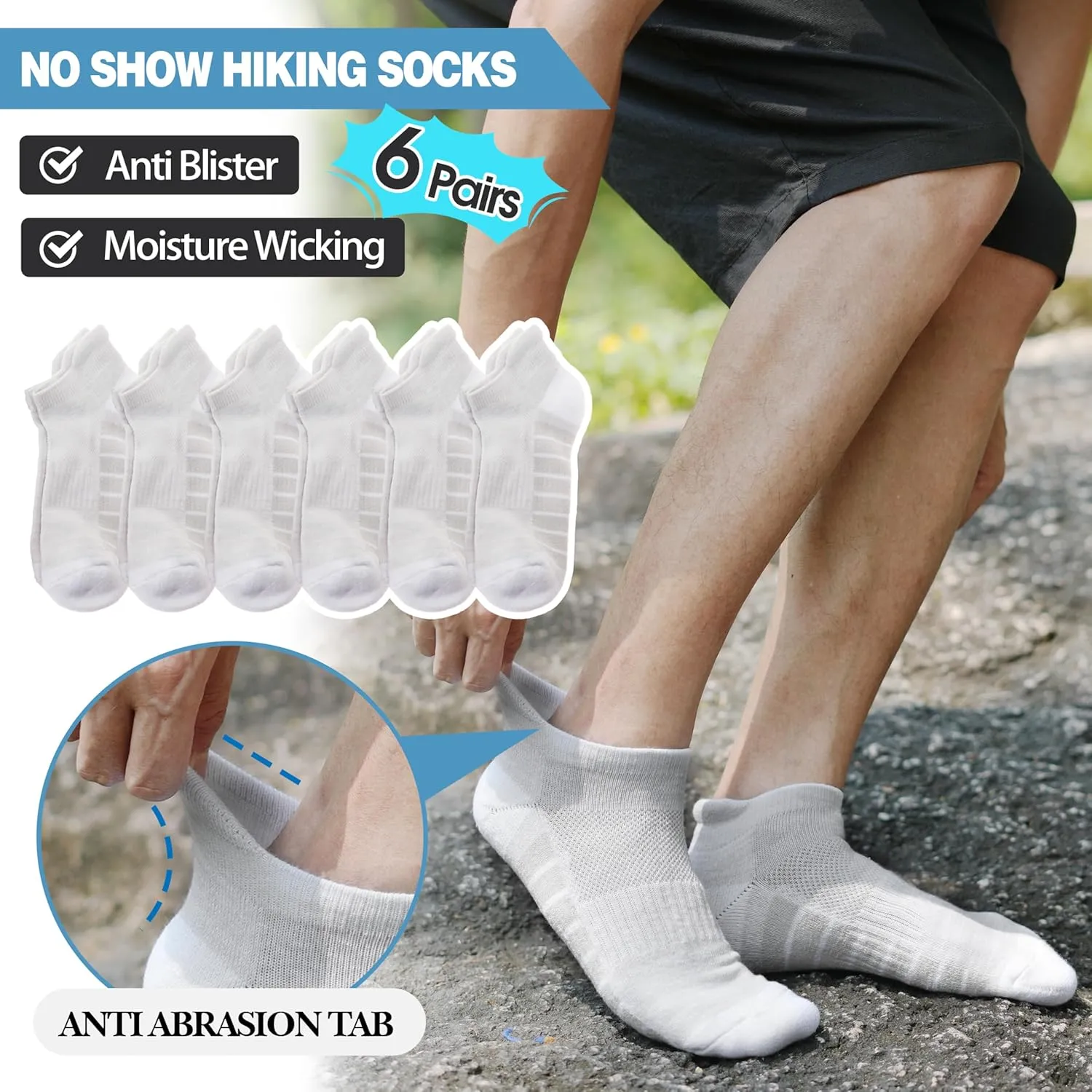 Ankle No Show Running Hiking Athletic Socks Sports Compression Cotton Cushioned Socks 6 Pairs for Women Men