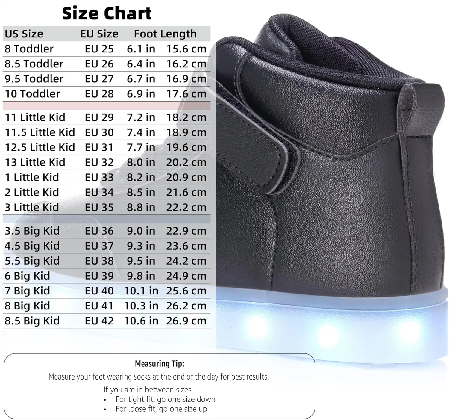 APTESOL Kids LED Light Up Shoes with Adjustable Hook & Loop - Rechargeable High Top Flashing Sparkly Luminous Glowing Sneakers, Cool Adorable Light-Up Tenis for Boys Girls