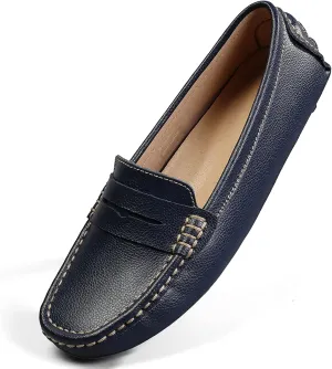 Artisure Women's Classic Comfort Leather Penny Loafers Casual Slip-Ons Lightweight Walking Flats Driving Mocs Boat Shoes