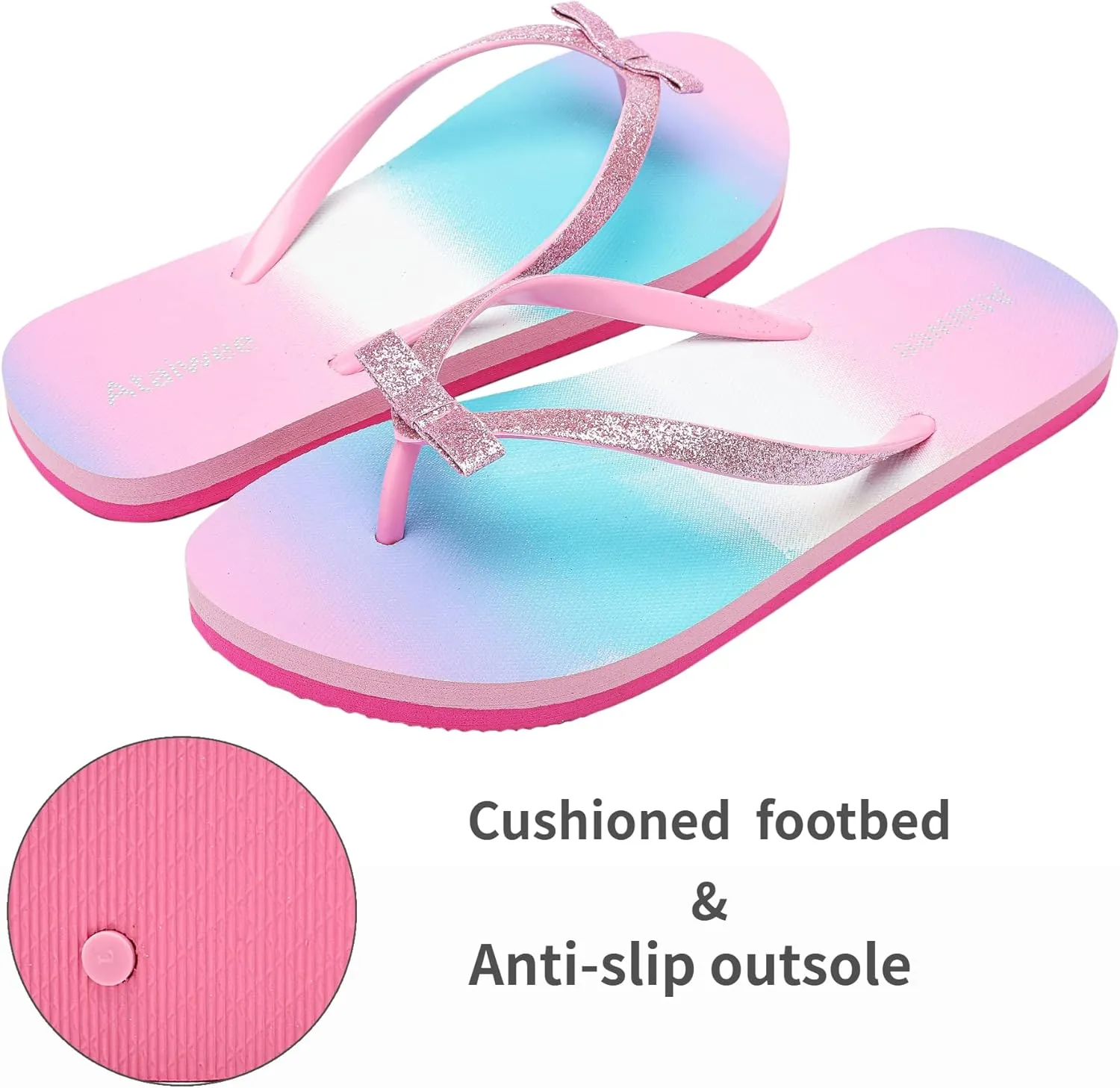 Ataiwee Girls Flip Flop Sandals - Kids Printed Slide Shoes for Little/Big Kid.