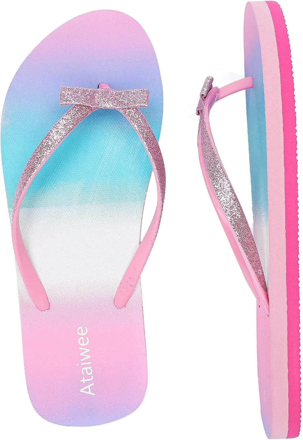 Ataiwee Girls Flip Flop Sandals - Kids Printed Slide Shoes for Little/Big Kid.