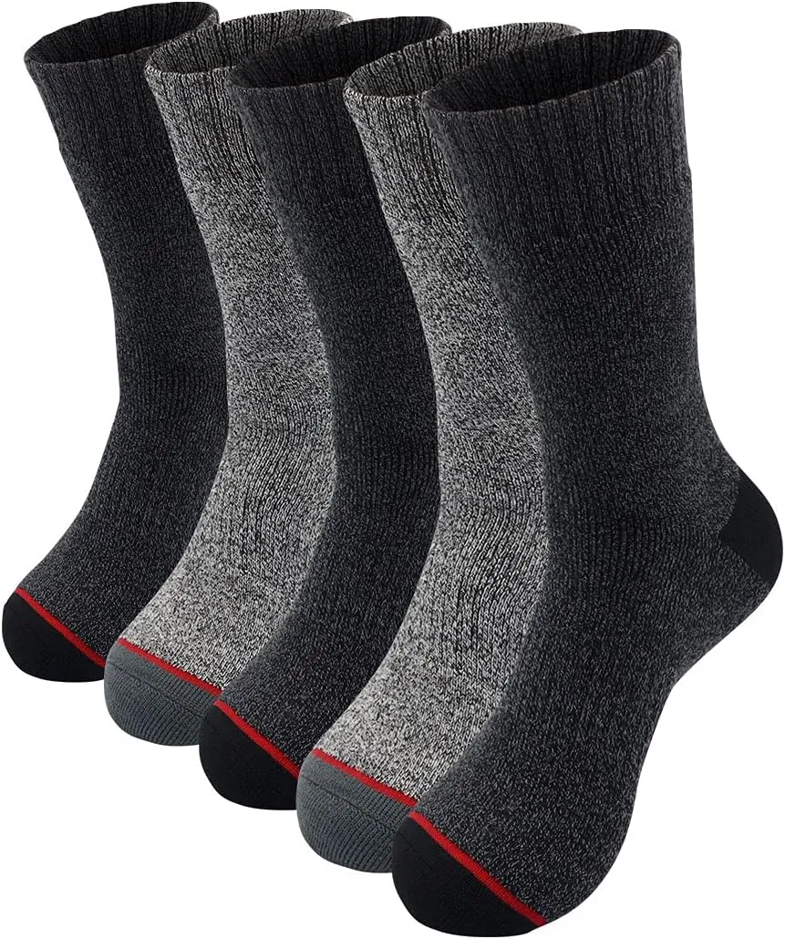 Avalanche Men's High Thermal Socks, Cushioned Thermal Crew Socks For Men 5-Pack