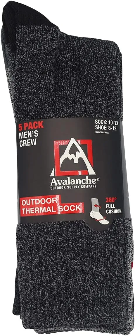 Avalanche Men's High Thermal Socks, Cushioned Thermal Crew Socks For Men 5-Pack