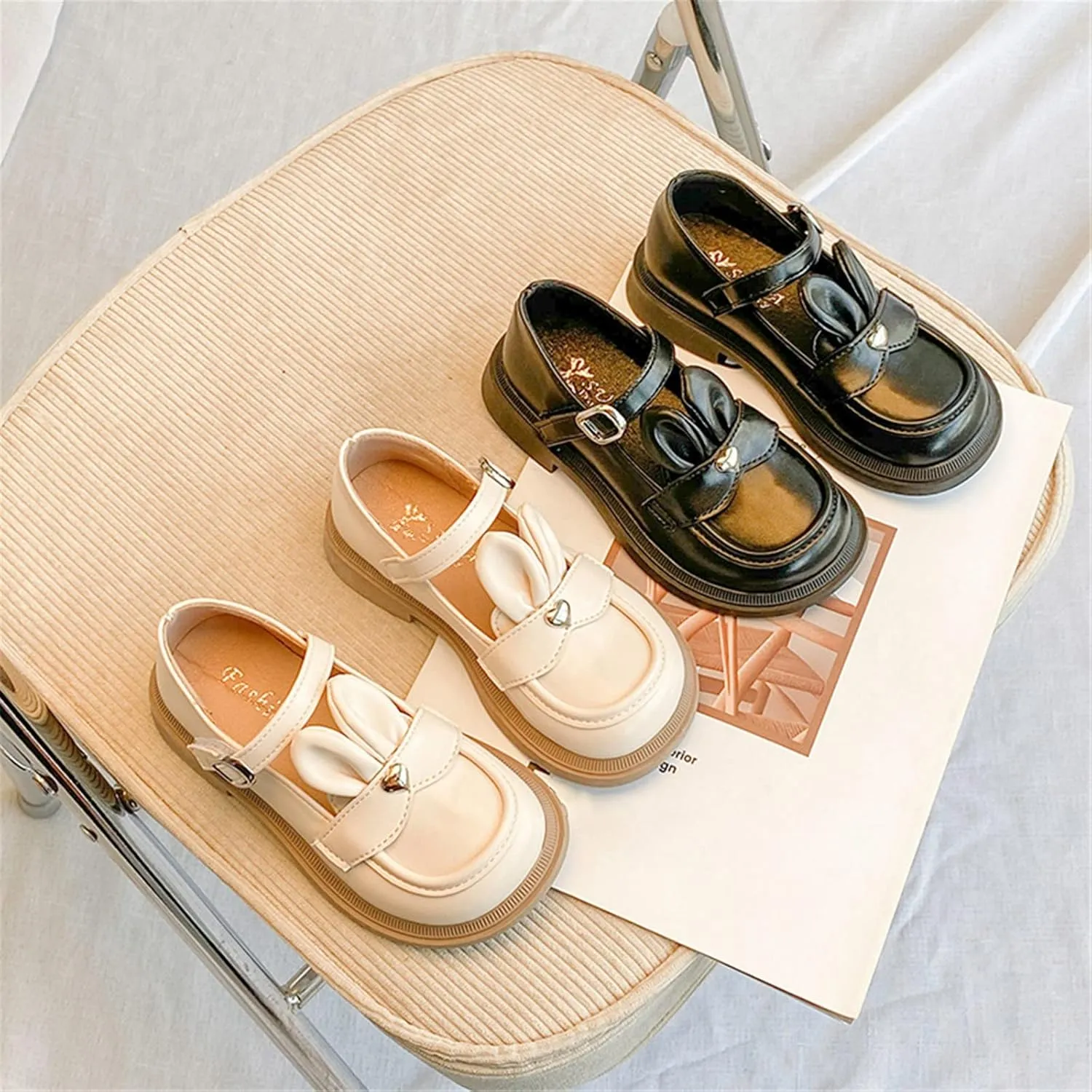 Baby Girls Sandals Size 5 Girls Leather Rabbit Design Soft Round Toe Princess Dress Flat Shoes(Little Fashion Baby Shoes