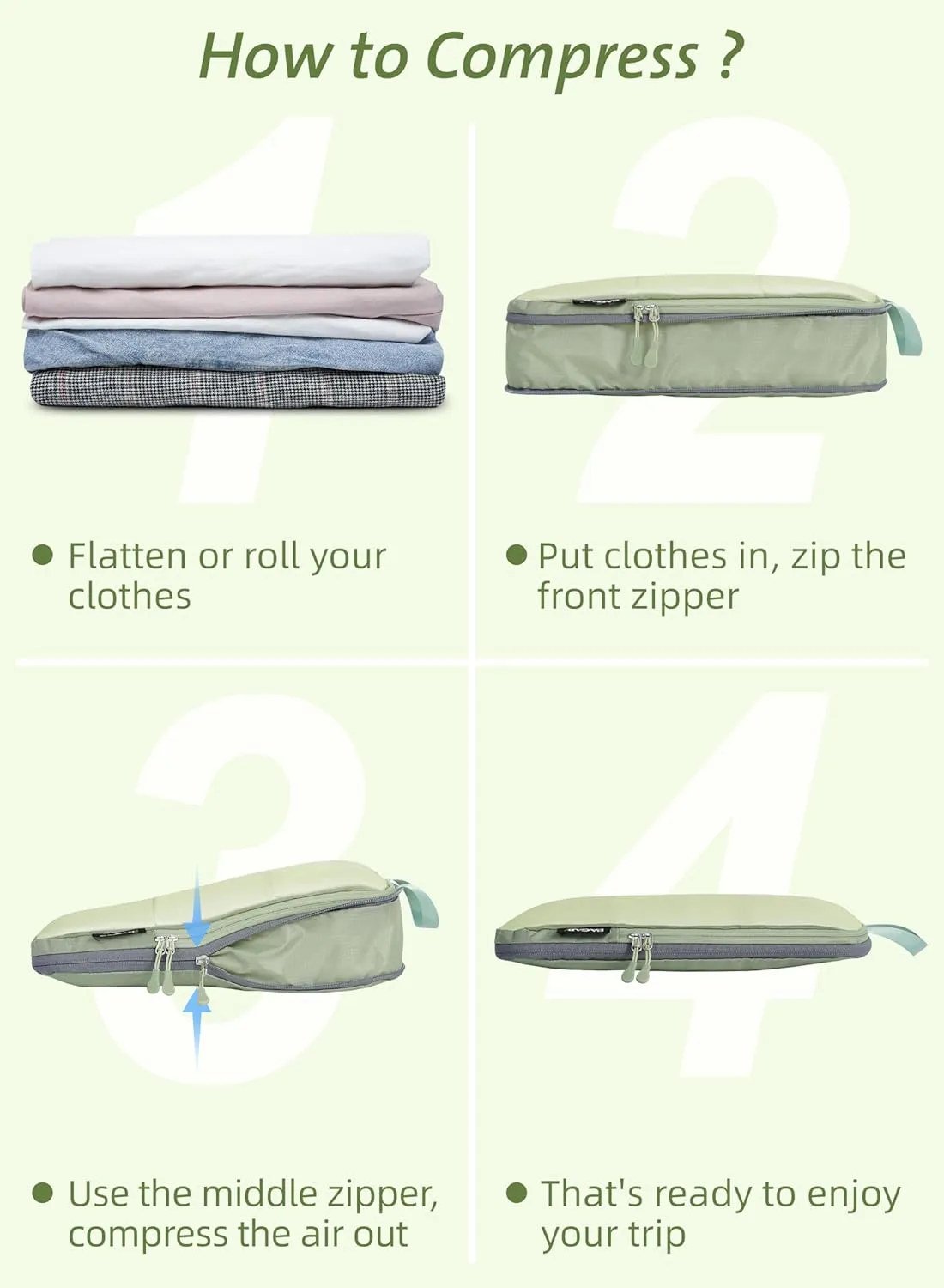 Bagail Ultralight Compression Cubes 7 Set - 3 Packing Cubes, 3 Organizers, and 1 Shoe Bag