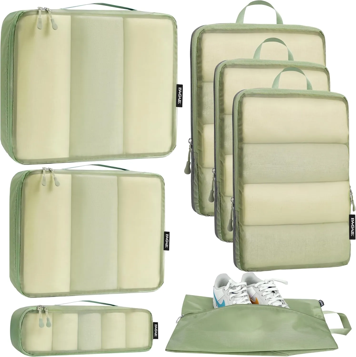 Bagail Ultralight Compression Cubes 7 Set - 3 Packing Cubes, 3 Organizers, and 1 Shoe Bag