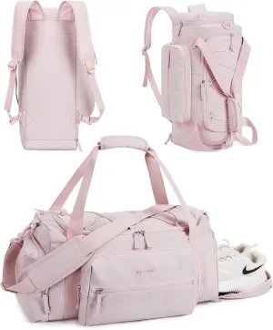 BAGSMART 4-IN-1 Gym Bag for Women,TSA Lightweight Duffle Bag for Travel with Shoe Compartment & Wet Pocket, 30L Carry On Weekender Bags for Women,Water Resistant Travel Duffel Backpack,Pink