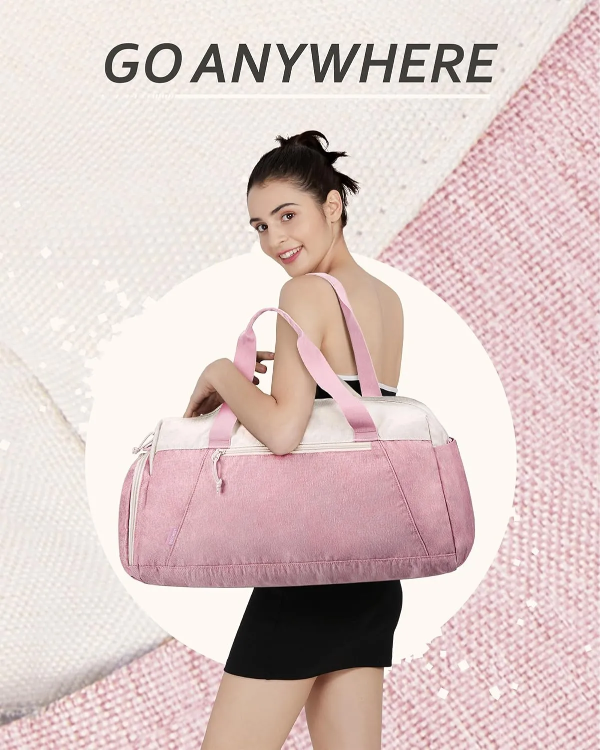 BAGSMART Gym Bags for Men Women, Foldable Travel Duffle Bag, Lightweight Weekender Duffel Bag With Shoe Compartment, Water Resistant Workout Duffle Sports Bag for Travel Yoga, Dark Pink
