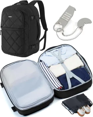 BAGSMART Travel Backpack, 30L Flight Approved Carry on Backpack with Door Lock, TSA Personal Item Backpack with 15.6 Inch Laptop Compartment & Shoe Bag,Suitcase for Travel, Classic Black