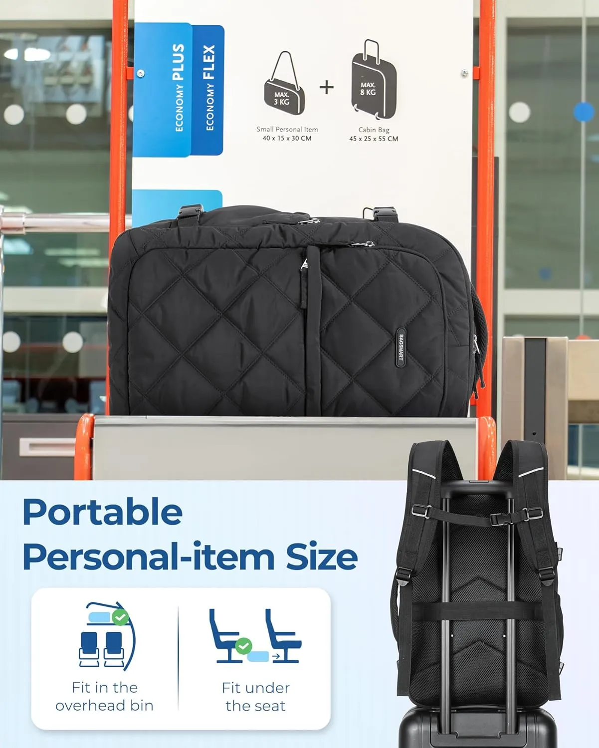 BAGSMART Travel Backpack, 30L Flight Approved Carry on Backpack with Door Lock, TSA Personal Item Backpack with 15.6 Inch Laptop Compartment & Shoe Bag,Suitcase for Travel, Classic Black