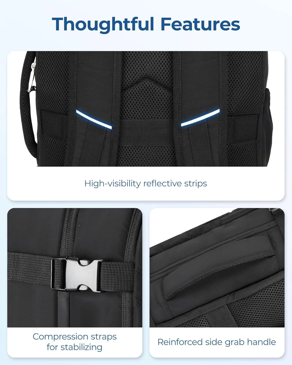 BAGSMART Travel Backpack, 30L Flight Approved Carry on Backpack with Door Lock, TSA Personal Item Backpack with 15.6 Inch Laptop Compartment & Shoe Bag,Suitcase for Travel, Classic Black