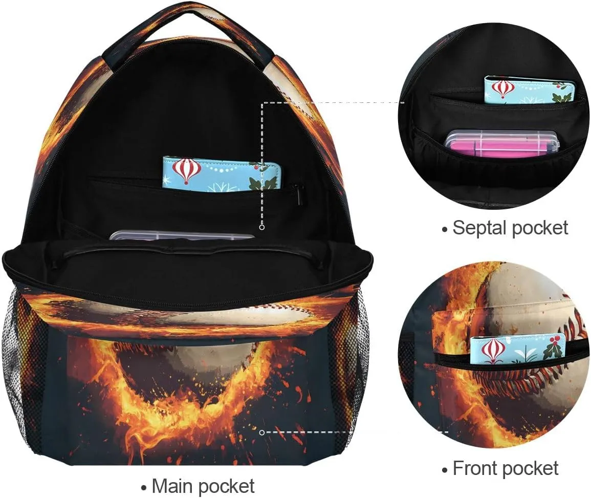 Baseball Magma Flame Kids Backpack for Boys Girls Backpacks Student Backpack Big For Elementary School Shoulder Bag Bookbag