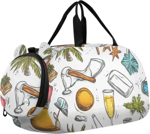 Beach Elements Sketch Youth Sports Duffel Bag with Ventilated Shoe Compartment|All-Season Lightweight Travel Gym Bag for Girls & Boys|Water-Resistant Gear Bag
