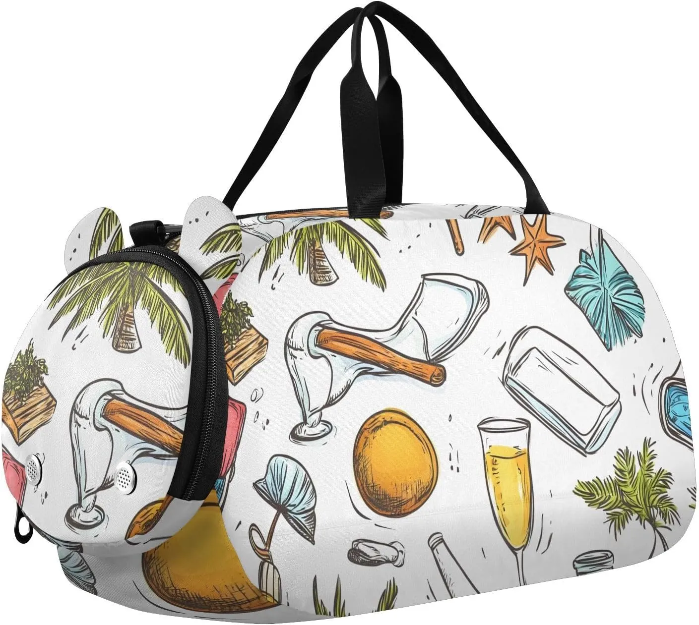 Beach Elements Sketch Youth Sports Duffel Bag with Ventilated Shoe Compartment|All-Season Lightweight Travel Gym Bag for Girls & Boys|Water-Resistant Gear Bag