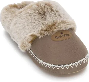 BEARPAW Womens Indoor Microsuede Faux Fur Lined Soft Sole Slipper With Skid Resistant Bottom