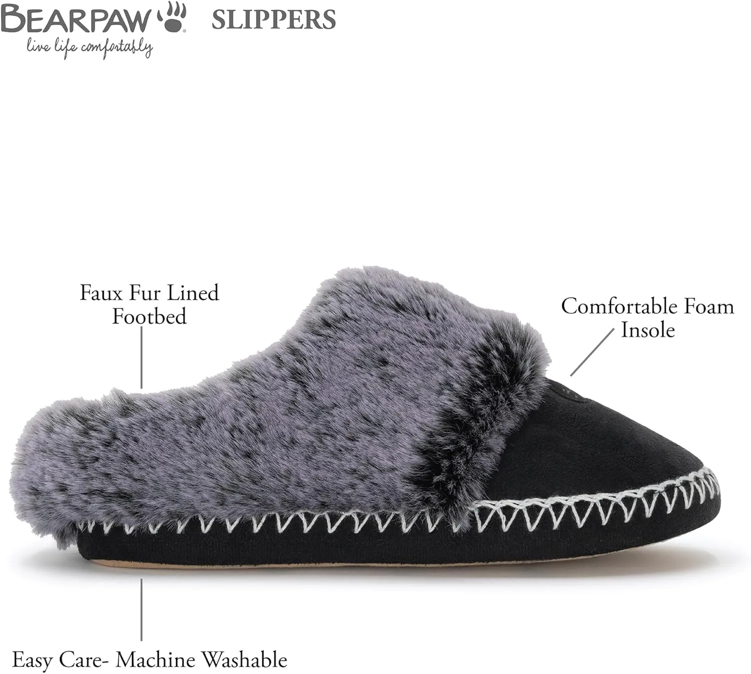 BEARPAW Womens Indoor Microsuede Faux Fur Lined Soft Sole Slipper With Skid Resistant Bottom