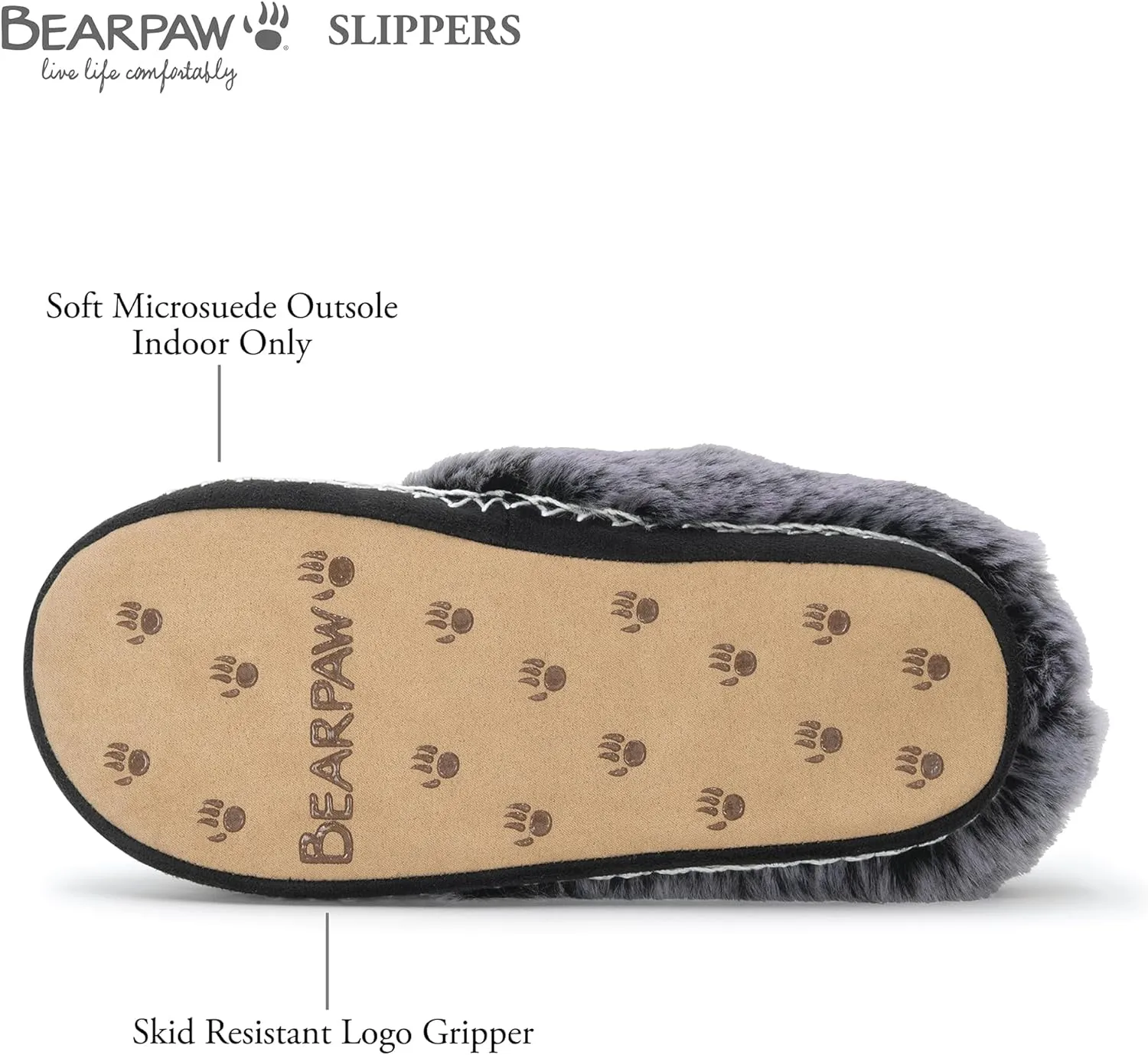 BEARPAW Womens Indoor Microsuede Faux Fur Lined Soft Sole Slipper With Skid Resistant Bottom