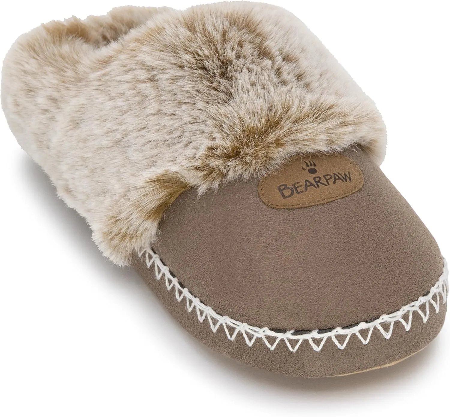 BEARPAW Womens Indoor Microsuede Faux Fur Lined Soft Sole Slipper With Skid Resistant Bottom