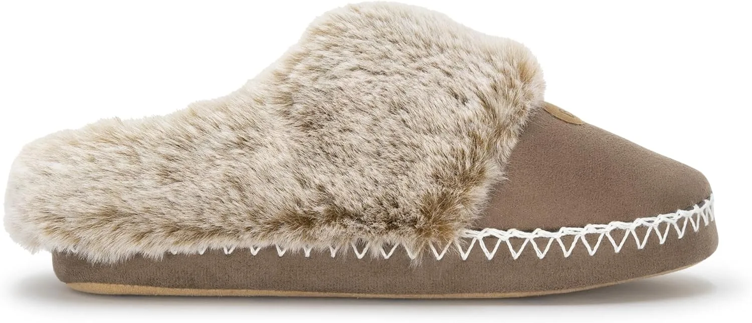 BEARPAW Womens Indoor Microsuede Faux Fur Lined Soft Sole Slipper With Skid Resistant Bottom